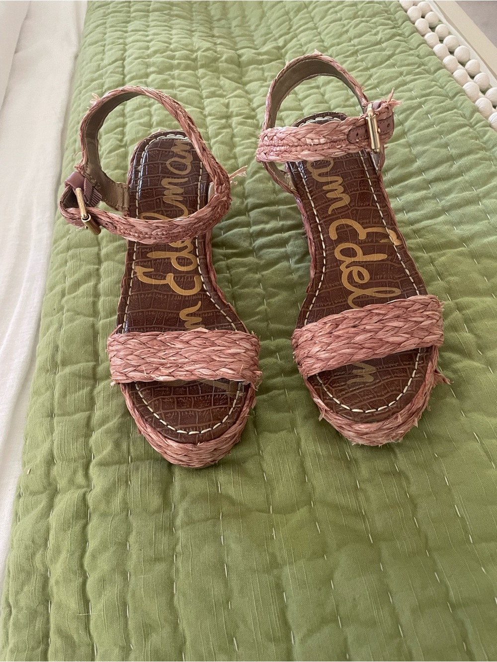 Sam Edelman Rose Pink Braided Ankle-Strap Platform Sandals, size 7